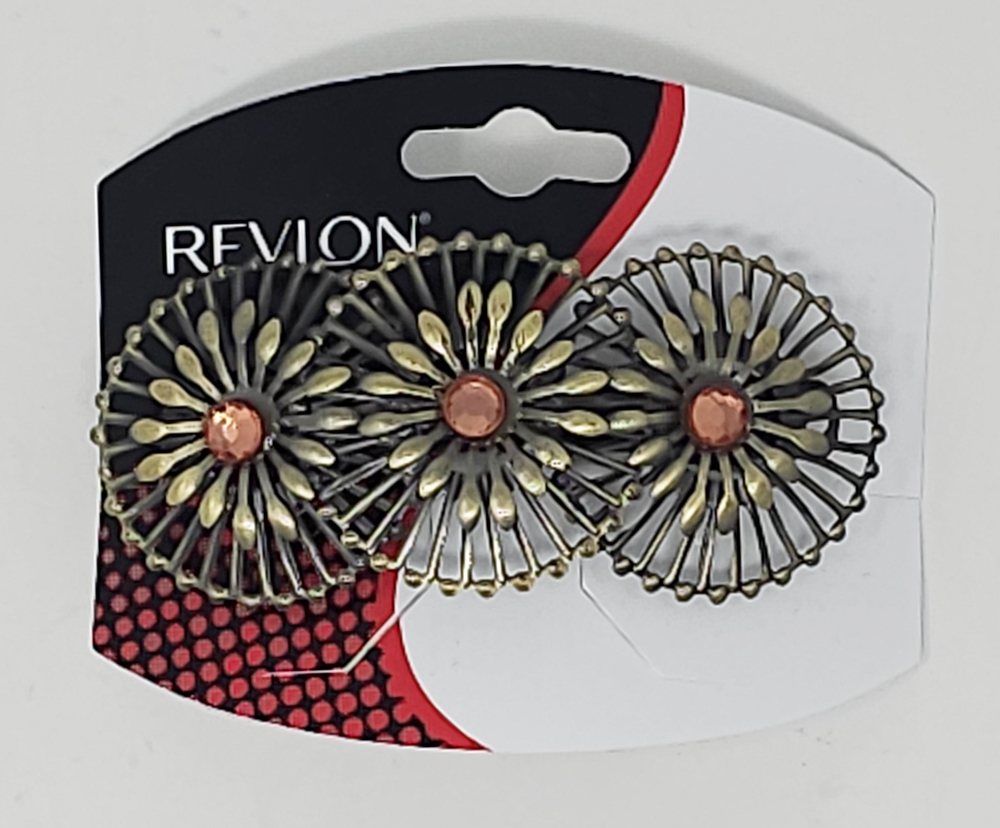 Revlon BARRETTE ANTIQUE GOLD W/ORANGE STONES